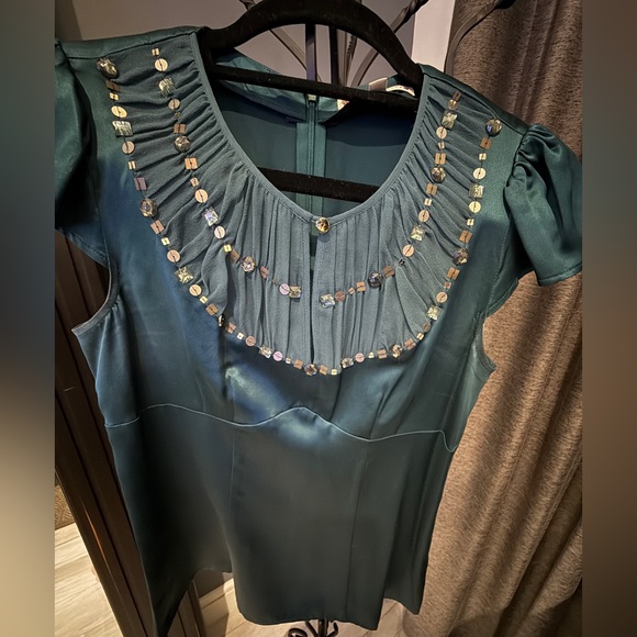 Nanette Lepore emerald green Embellished Cap Sleeve Blouse - Picture 5 of 9